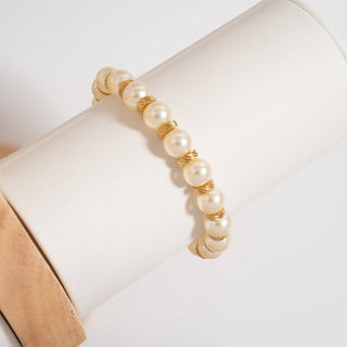 Hey Beautiful Round Pearl & Gold Stretch Bracelet – Waterproof & Tarnish-Free