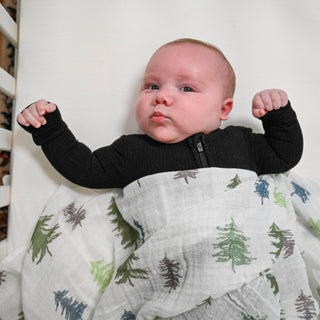 LollyBanks Evergreen Pine Tree Muslin Swaddle Blanket