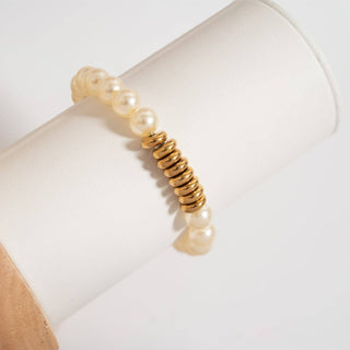 Hey Beautifl Pearl & Gold Cluster Disc Beads Stretch Bracelet – Waterproof & Tarnish-Free