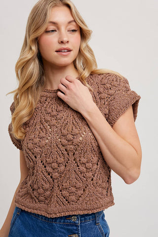 Bluivy Boho Open Knit Short Sleeve Sweater