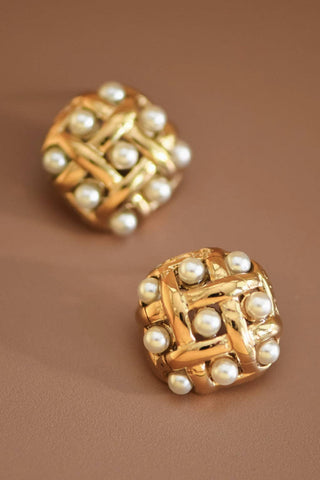 Hey Beautiful 18K Gold Plated Tarnish-Resistant Pearl Woven Stud Earrings