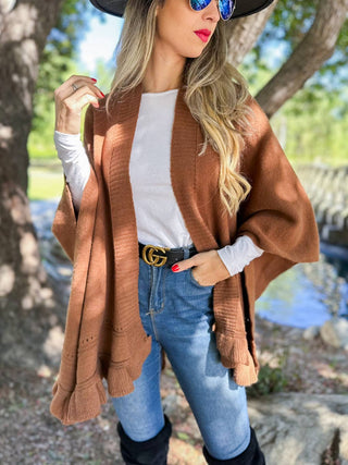 Cinnamon Ruffled Knit Cape