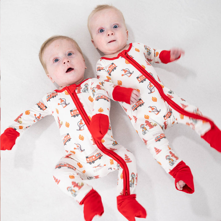 Fireman Baby Bamboo Pajamas, 2-Way Zipper Romper