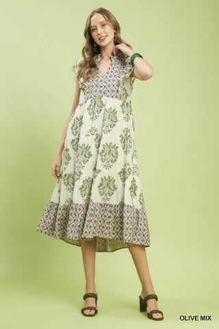 The Olive Grove Mixed Print Midi Dress