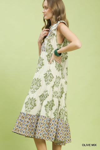 The Olive Grove Mixed Print Midi Dress