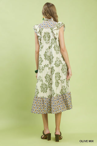 The Olive Grove Mixed Print Midi Dress