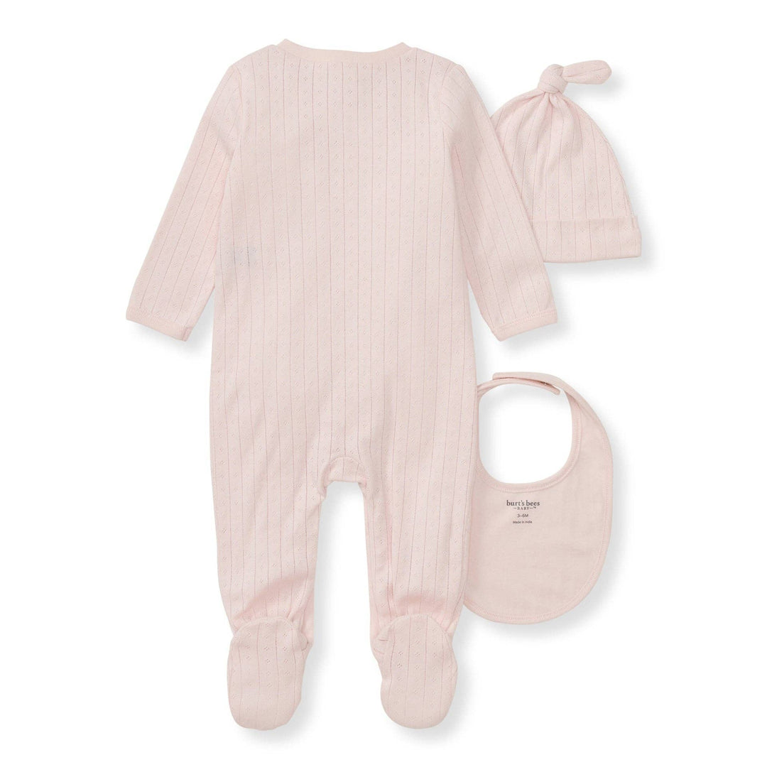 Burt's Bees Baby - Organic Cotton Jumpsuit, Bib & Hat 3 Piece Set - Ranunculus
