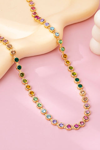 Hey Beautiful – Rainbow Bezel-Set Gemstone Tennis Necklace