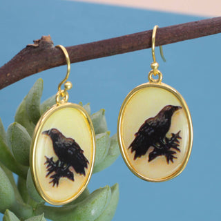 Vintage Raven Oval Drop Earrings