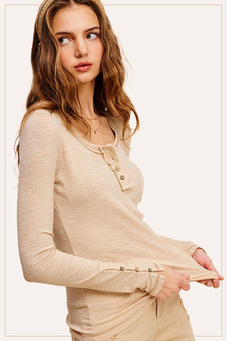 Everyday Ribbed Henley Long Sleeve Top