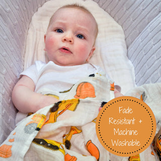 LollyBanks Under Construction Muslin Swaddle Blanket