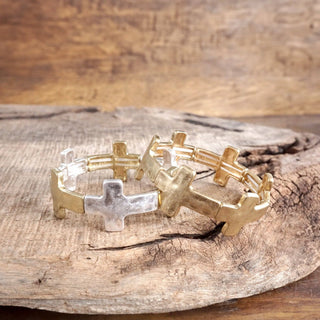 Hey Beautiful – Hammered Sideways Cross Stretch Statement Bracelet