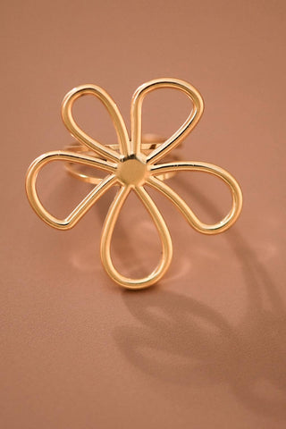 Hey Beautiful – 18K Gold Plated Tarnish-Resistant Open Flower Ring – Adjustable Statement Ring