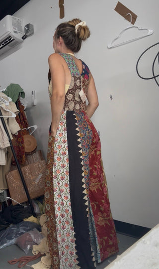 Boho Patchwork Flare Overalls | Bohemian Block Print