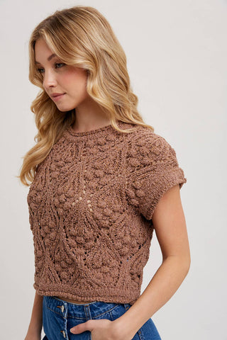 Bluivy Boho Open Knit Short Sleeve Sweater