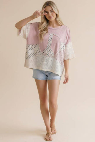 Peace & Petals Oversized Crochet Knit Top – Dusty Rose