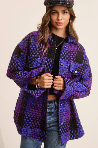 Bleacher Season Purple Check Shacket