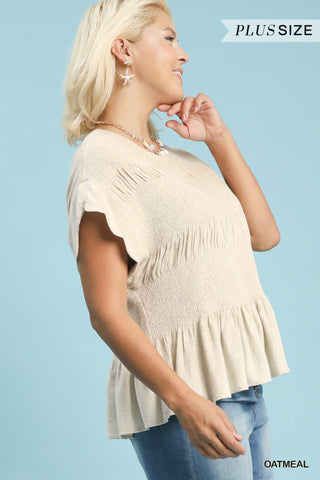 The Coastal Ease Smocked Peplum Top – Oatmeal