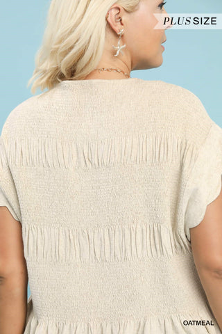 The Coastal Ease Smocked Peplum Top – Oatmeal