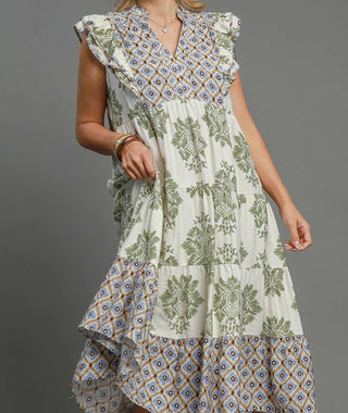 The Olive Grove Mixed Print Midi Dress