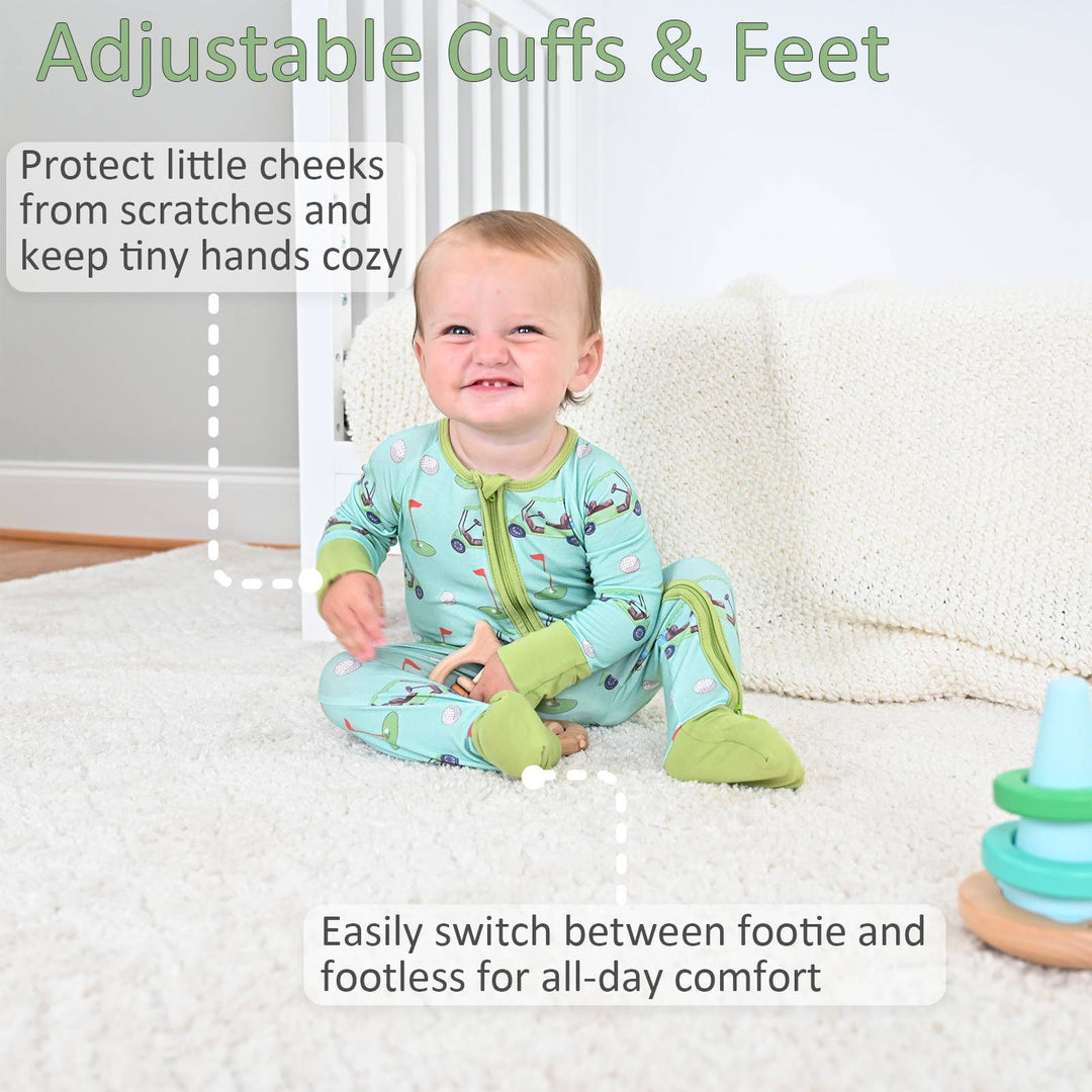 Golf A Round Baby Bamboo Pajamas, 2 Way Zipper Baby Romper: Newborn