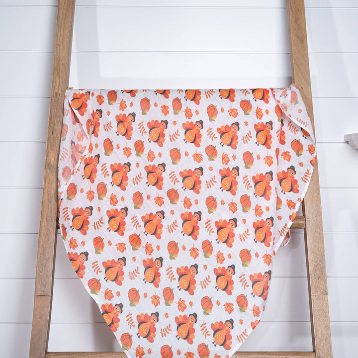 Little Gobbler Turkey Fall Holiday Baby Muslin Blanket