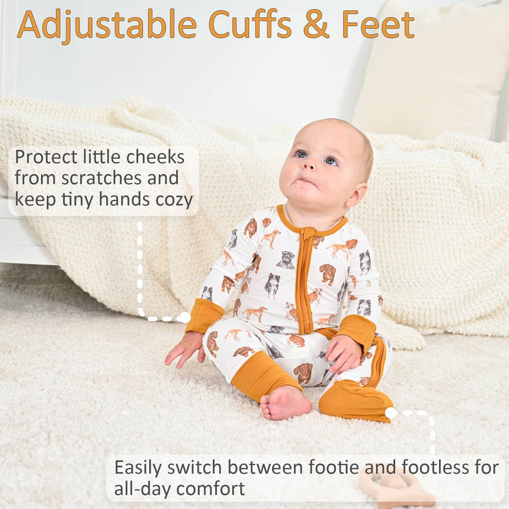 Woof Woof Dogs Baby Bamboo Pajamas, 2-Way Zipper: Newborn