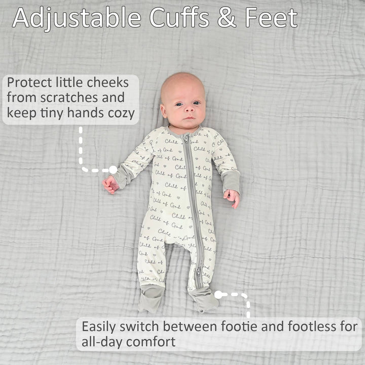 Child Of God Baby Bamboo Pajamas, 2-Way Zipper Baby Romper: 06-12 Months