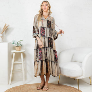 Free Spirit Patchwork Georgette Maxi Dress – Boho Western Style