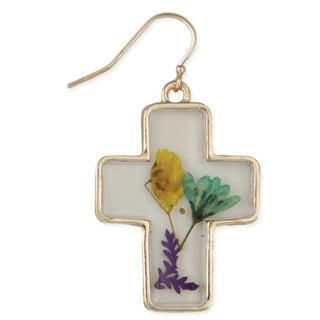 Pressed wildflower cross drop earrings, additional view 4
