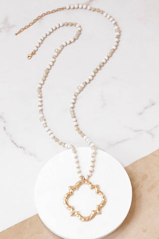 Hey Beautiful Ivory Clover Pendant Necklace – Long Beaded Statement