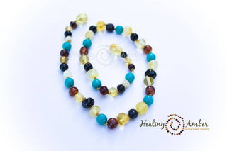 Healing Amber Multicolor Amber & Turquoise Necklace - 11 Inch