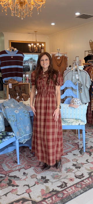 Luke & Estelle Autumn Heritage Smocked Plaid Midi Dress