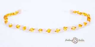 Healing Amber Gold Amber & Rose Quartz Necklace - 13 Inch