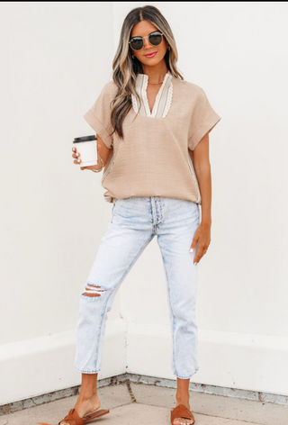 Luke & Estelle Sandbar Lace Trim Shift Top