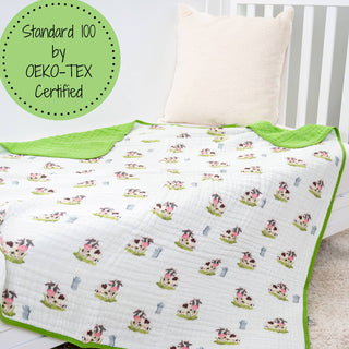 LollyBanks Moo Moo Here Farm-Themed Muslin Quilt