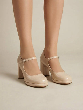 Cream Patent Block Heel Mary Janes | Women's Dress Shoes