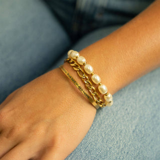 Hey Beautiful Round Pearl & Gold Stretch Bracelet – Waterproof & Tarnish-Free