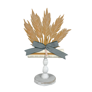 Golden wheat interchangeable stand topper with blue gingham bow