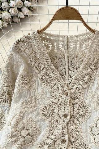 Women's Boho Crochet Lace Butterfly Sleeve Blouse – Ivory
