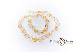 Healing Amber Gold Amber & Rose Quartz Necklace - 13 Inch
