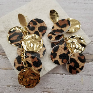 Leopard Disc Tassel Drop Earrings