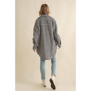 Plaid jacquard oversized button down shacket with chest pockets
