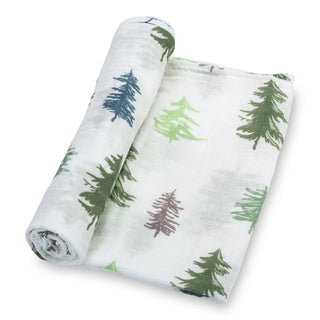 LollyBanks Evergreen Pine Tree Muslin Swaddle Blanket
