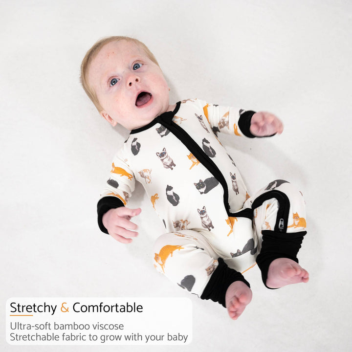 Here Kitty Kitty Baby Bamboo Pajamas, 2-Way Zipper Romper