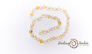 Healing Amber Gold Amber & Rose Quartz Necklace - 13 Inch