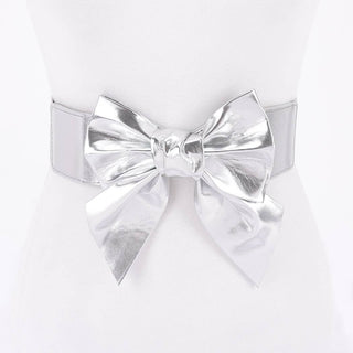 Metallic silver bow waist belt
