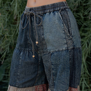 Free Spirit Patchwork Denim & Lace Wide-Leg Pants – Boho Western Style