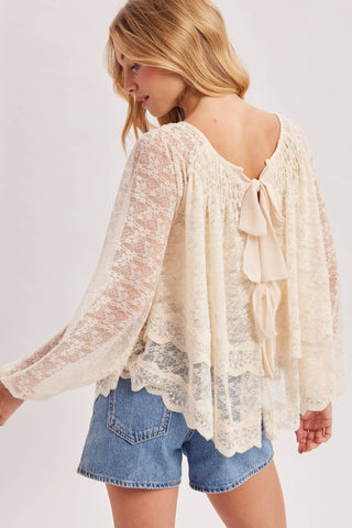 Bluivy | Layered Lace Tie-Front 2-Way Blouse | Cream