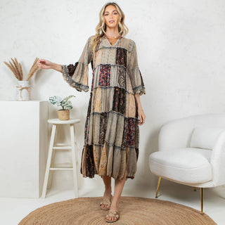 Free Spirit Patchwork Georgette Maxi Dress – Boho Western Style